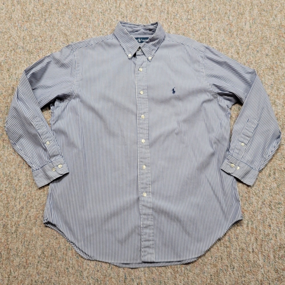 Ralph Lauren Shirt Mens 16.5 32/33 Blue Bengal Stripe Classic Fit Button‎ Down